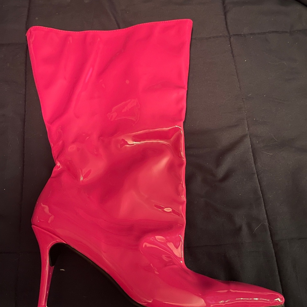 Pink patent boots